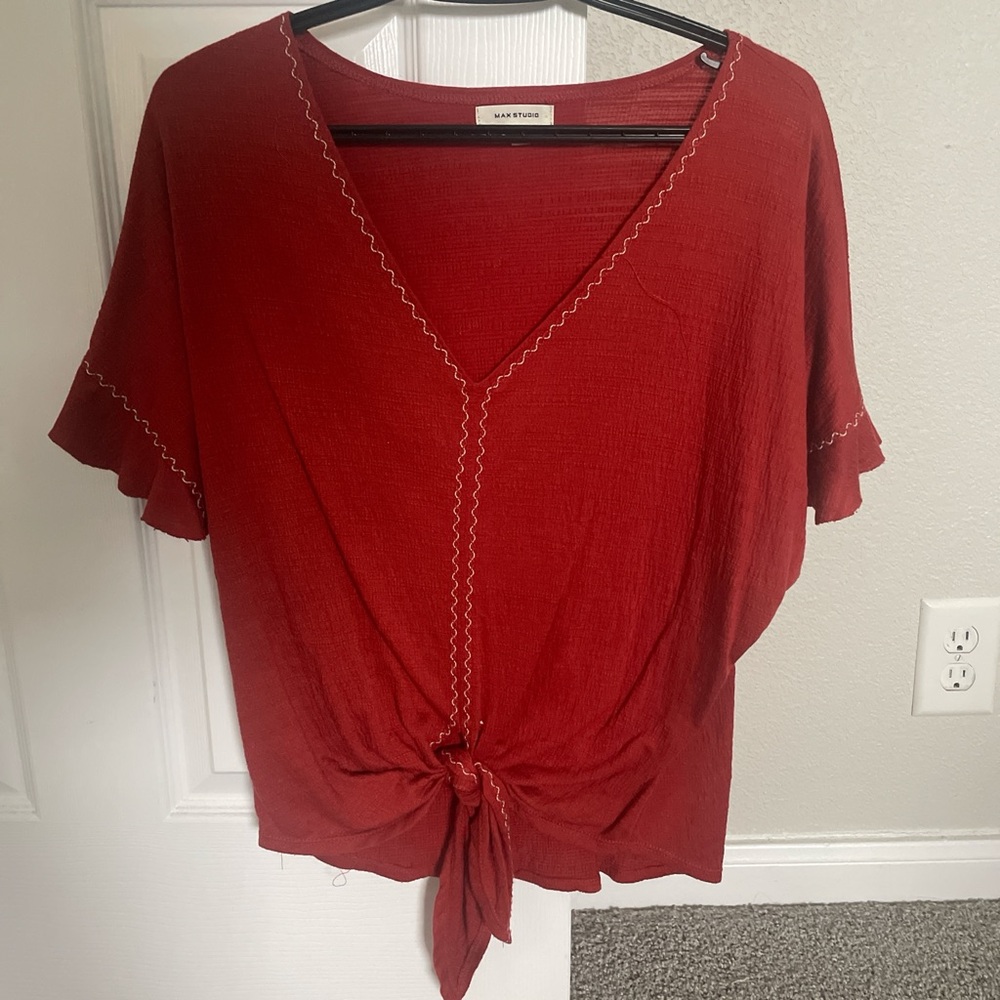 Orange Ruffled Tie-Front Blouse